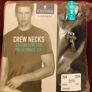 Brand New Stafford Crew Neck Cotten Stretch undershirts--Black Size Med 9 Total